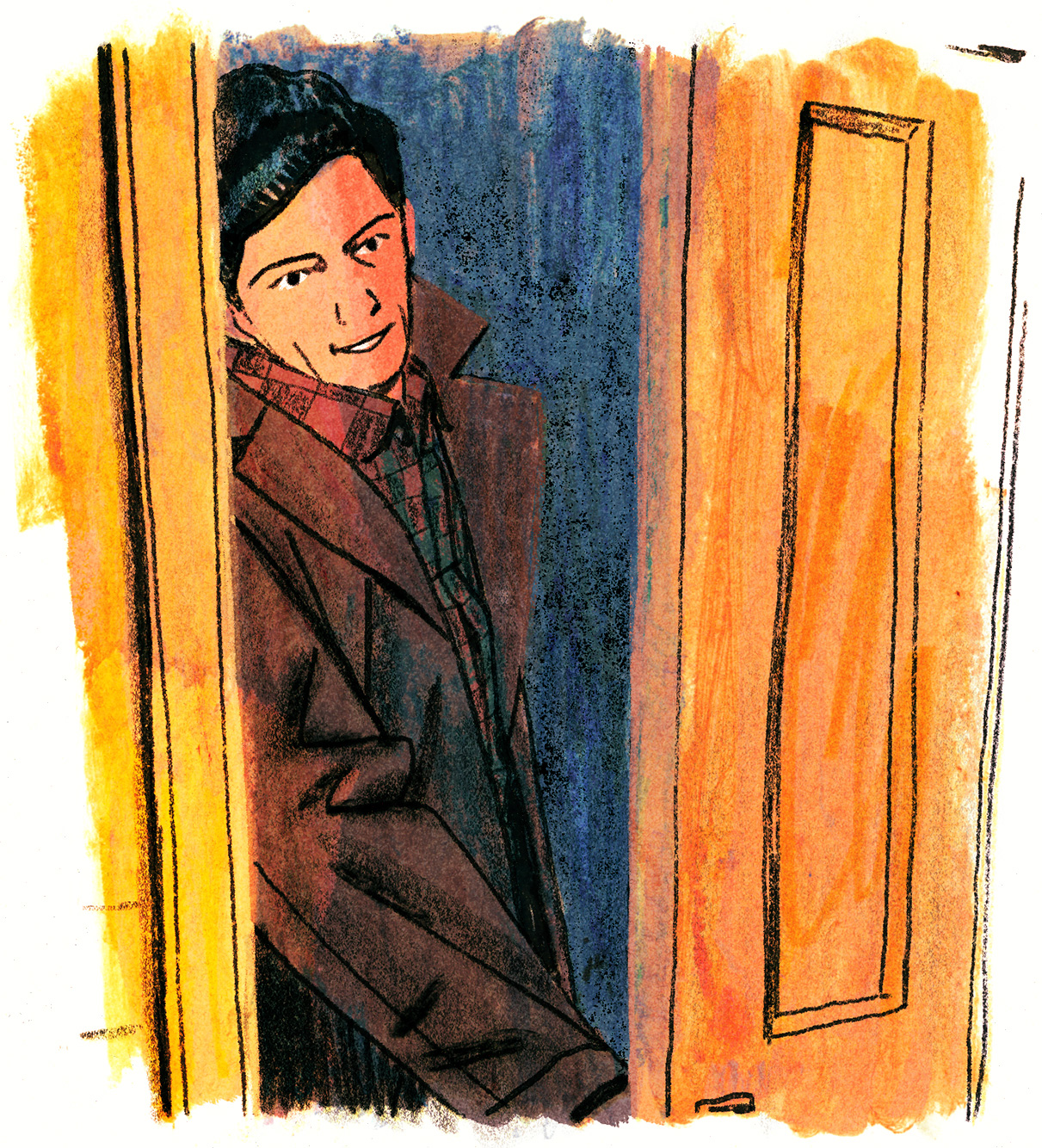 Léopold entrouvre la porte de son bureau.