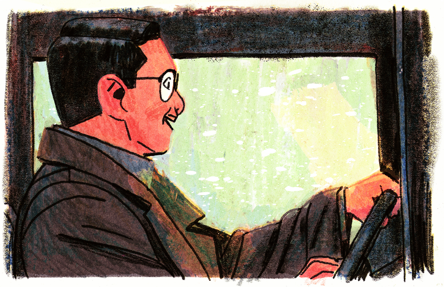 Joseph-Armand démarre l'autoneige, très heureux.