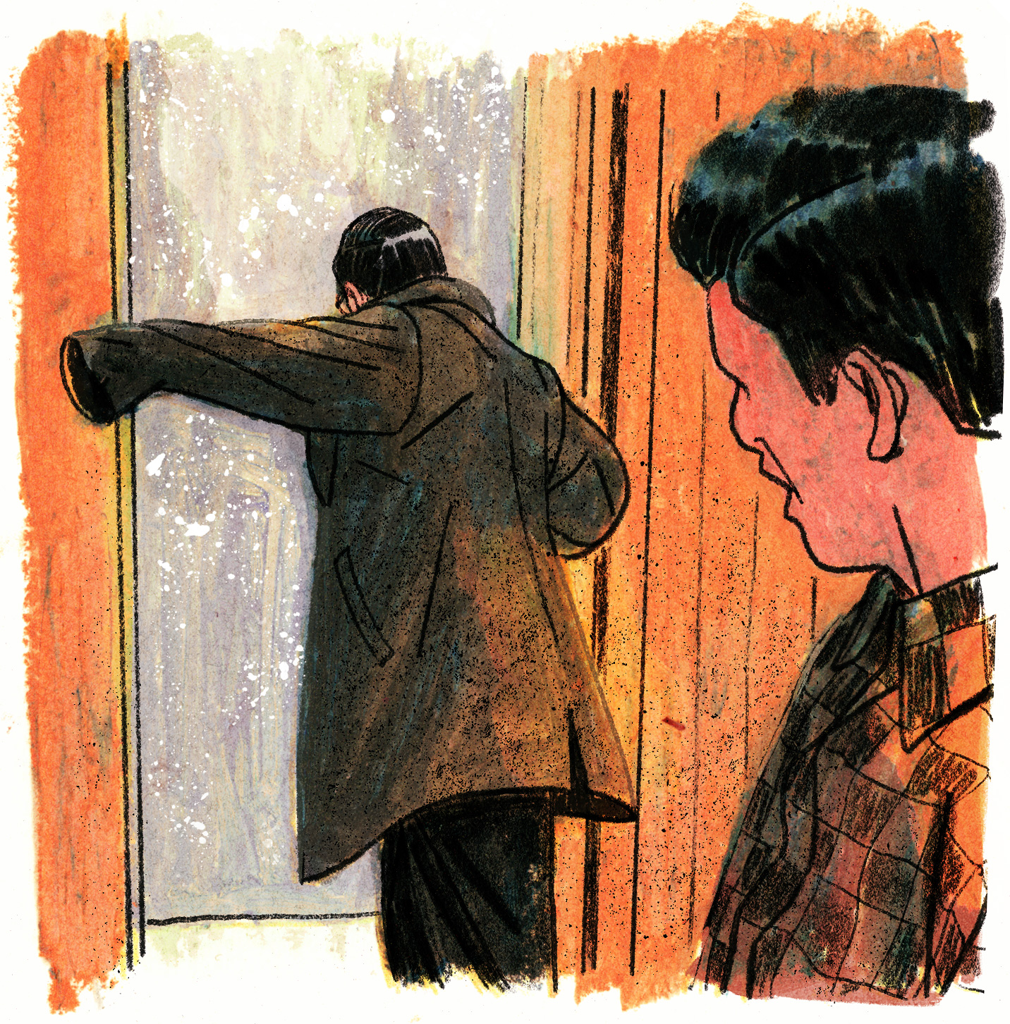 Joseph-Armand enfile son manteau sans mot dire et sort dehors sous la neige.