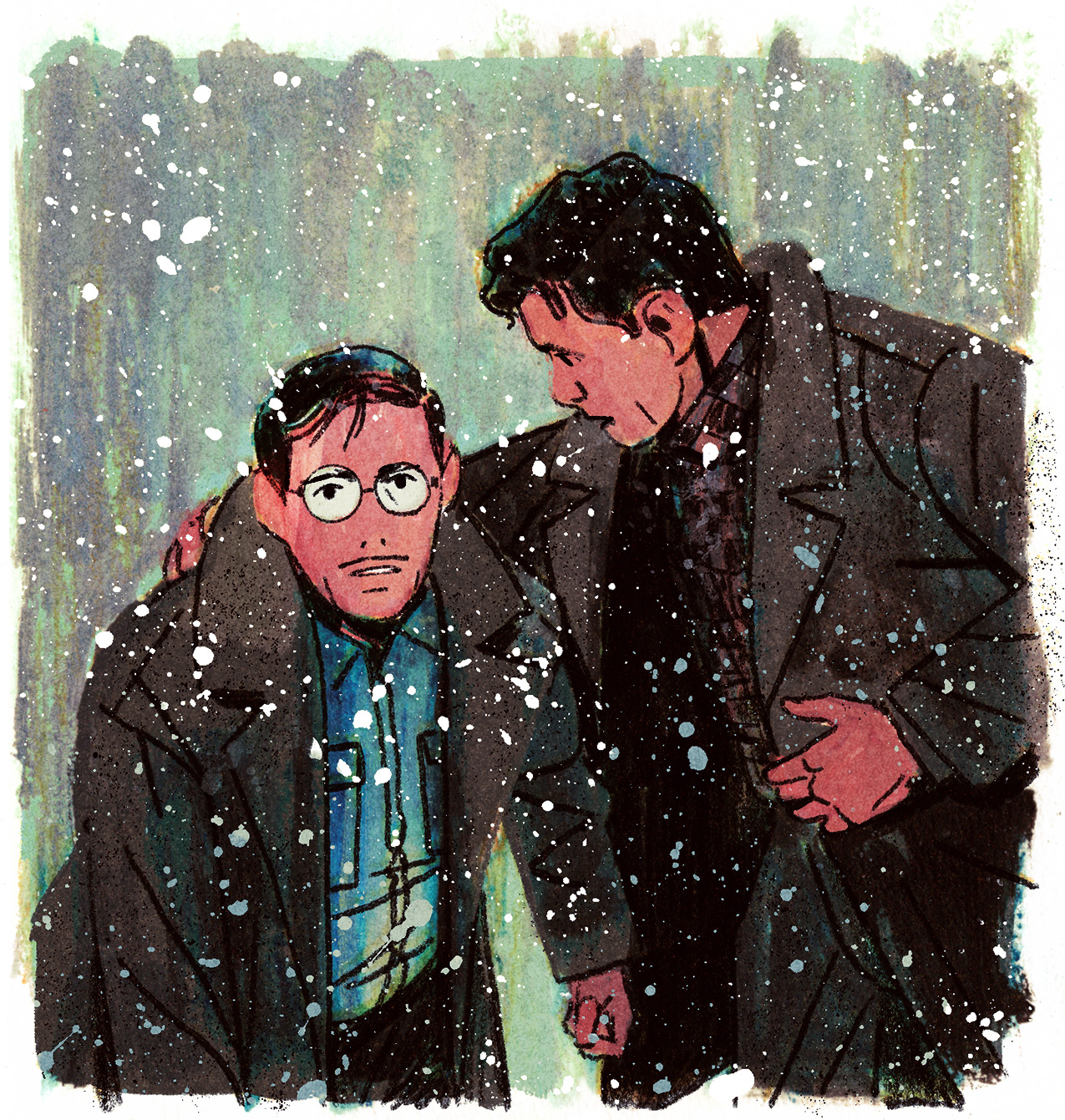 Léopold aide son frère à se relever, les deux hommes ont l'air dépité.