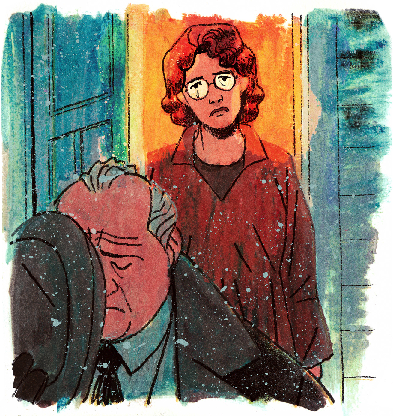 Le docteur met son chapeau et s'en va, l'air grave. Yvonne est sur le seuil de la porte d'entrée et pleure.