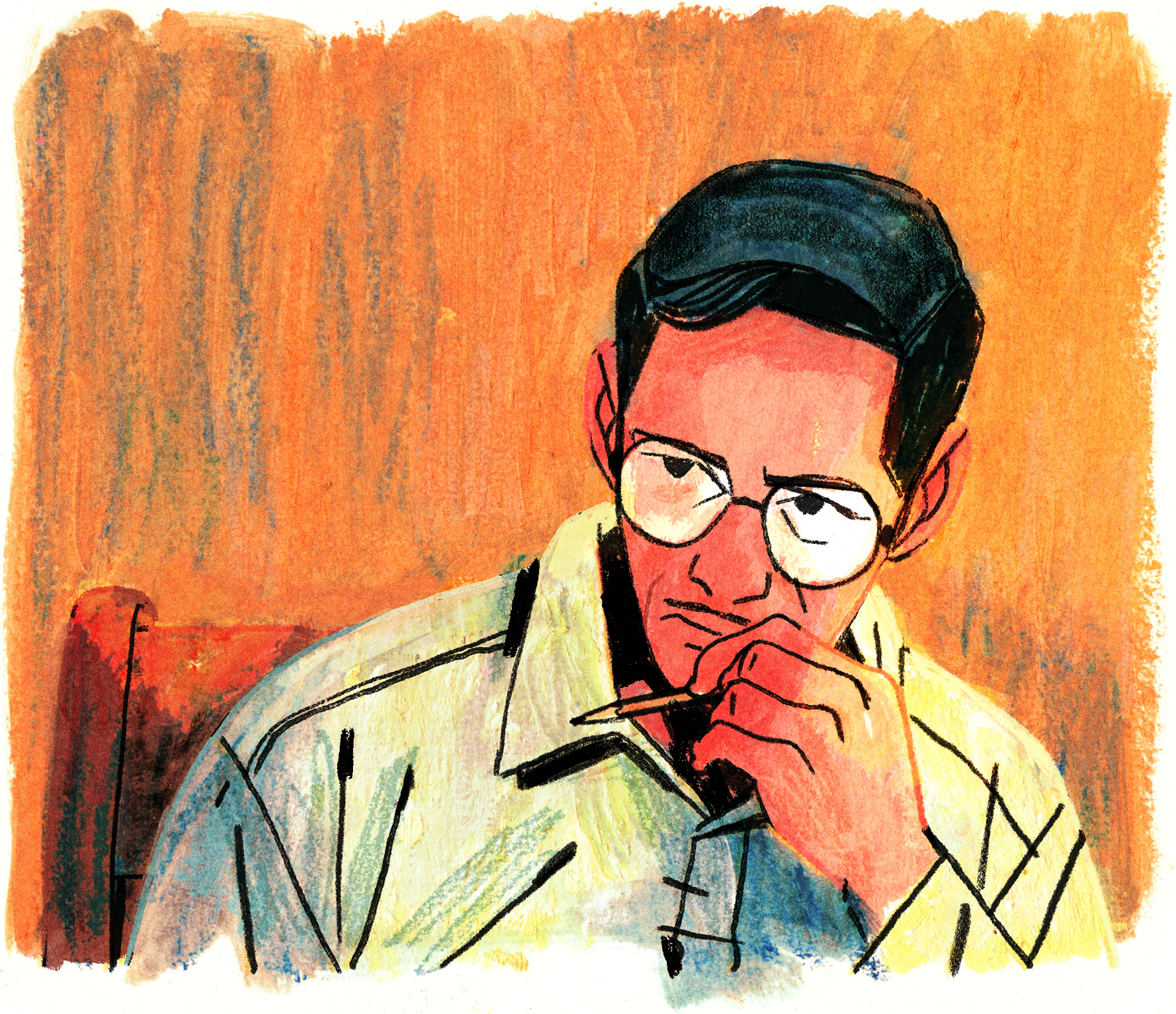 Joseph-Armand semble soucieux et en train de réfléchir à une solution.