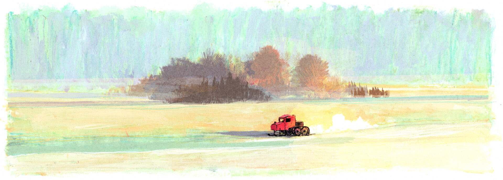 L'autoneige repart et avance dans la neige.